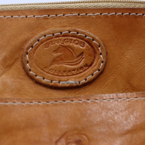 Vintage Sergios Collection Small Leather Zipper Pouch Bag Natural Tooled Leather - Picture 10 of 14